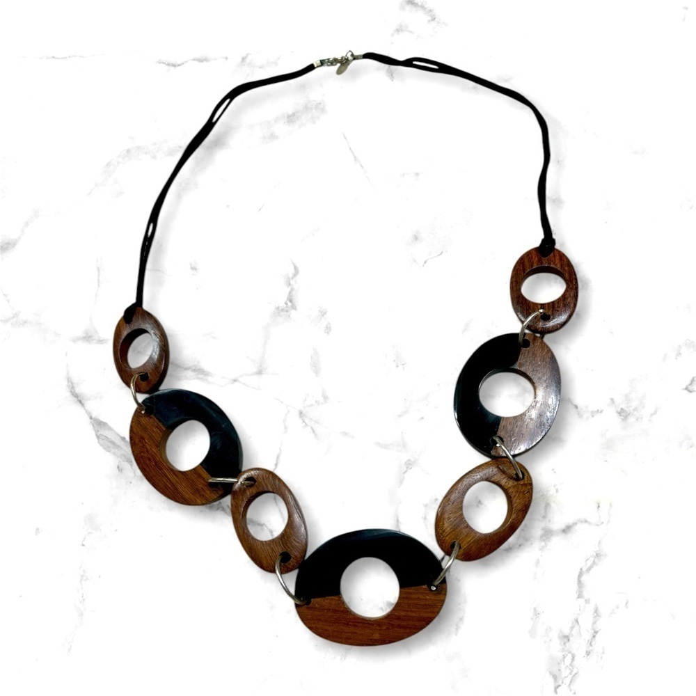 Modernist Wood and Resin Statement Necklace